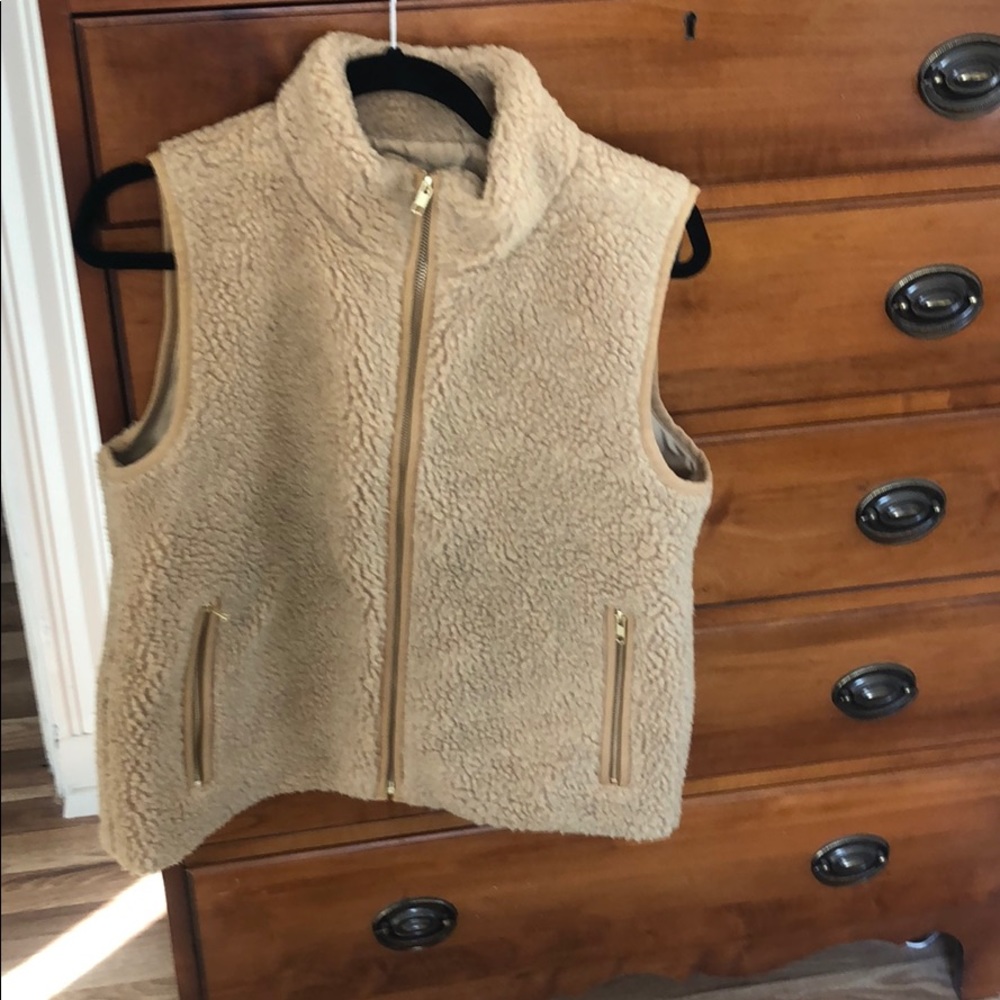 Camel color JCrew vest.  Gold zipper/accents.